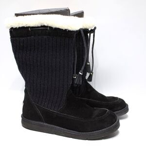 VTG UGG Australia Black Suburb Crochet & Suede Winter Boot Women Size 9 (40EU)